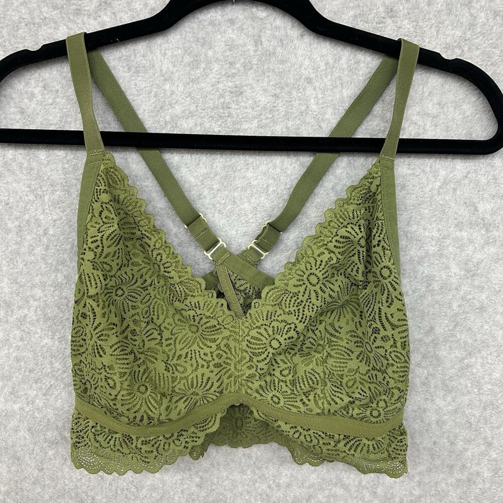AUDEN Women’s XL Green Lace Lightly Lined Crossback Wireless Bralette Fairy